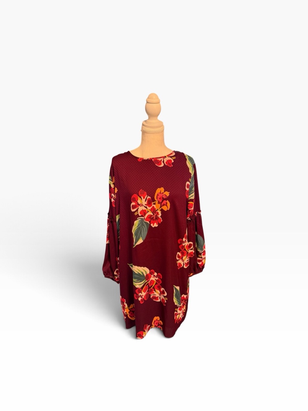Romantic Moody Blues LOFT Petite Burgundy Floral Balloon Sleeve Shift Dress LP
